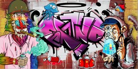 欧美风街头涂鸦餐饮酒吧背景墙