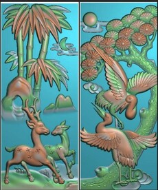 松鹤梅花鹿仙鹤竹鹿墓碑花板