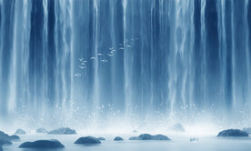 流水生财瀑布山水画