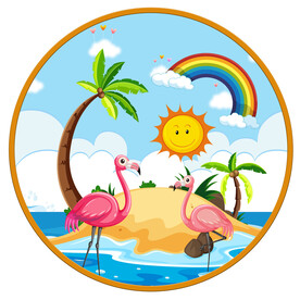 卡通沙滩火鸟圆形画