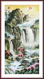 竖版水墨山水画