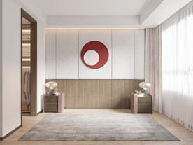 现代北欧风卧室背景墙家具空景