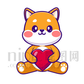 可爱卡通抱着爱心的大狗