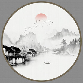 禅意水墨山水画