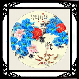 圆形牡丹装饰画