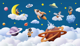 3D立体卡通太空宇航员星球背景