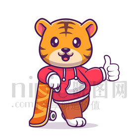 可爱卡通玩滑板的小老虎