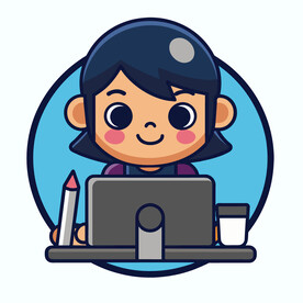 矢量人物卡通看电脑的小女孩