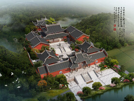 道观寺庙鸟瞰效果图