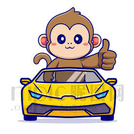 可爱卡通坐汽车的猴子