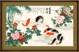 富贵牡丹 九鱼图 