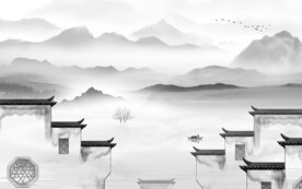 意境 灰色客厅山水 TIF分层