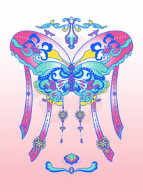 婚礼传统纹样蝴蝶上色稿