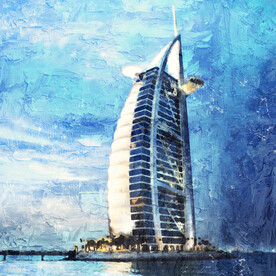 世界名胜古迹 帆船酒店油画效果