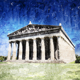 世界名胜古迹帕特农神庙油画效果