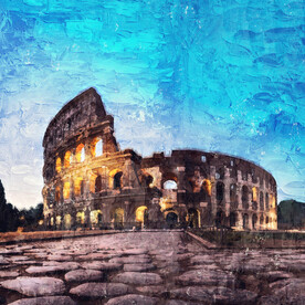 世界名胜古迹罗马角斗场油画效果