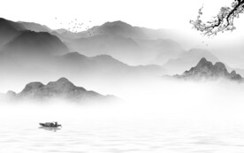 高清 灰色山水墙画 TIf分层