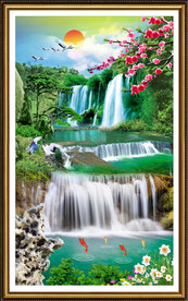 高山流水瀑布山水画