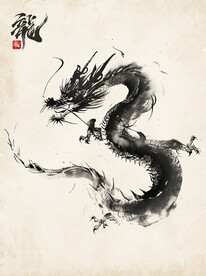 仿中国画水墨龙插画