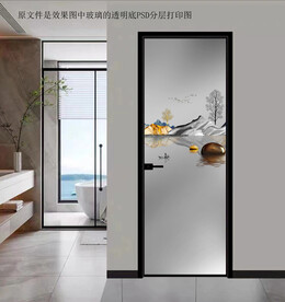 高清分层透明底平开门玻璃打印图