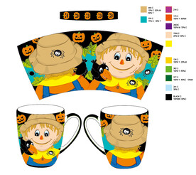 陶瓷杯子万圣节花纸