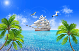 蓝天白云椰树大海背景墙