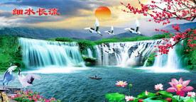 高山流水瀑布山水画