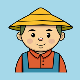 矢量人物戴斗笠的农民