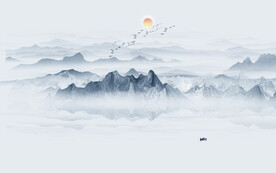 蓝色意境山水画