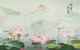 水墨荷花背景墙