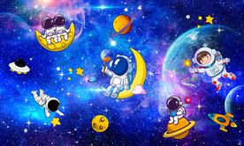 卡通太空人星空背景墙