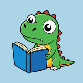 矢量动物可爱的看书的小恐龙