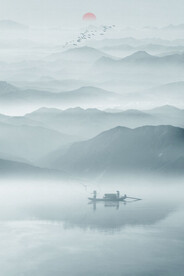 别墅山水画背景图