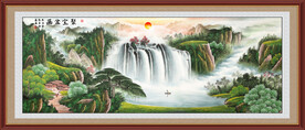 旭日东升聚宝盆山水画