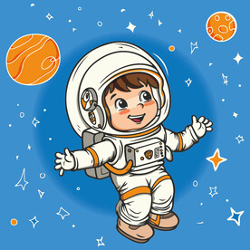 手绘卡通宇航员宇宙星球插画