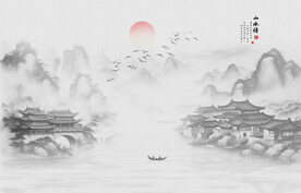 新中式山水画背景墙