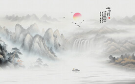 新中式沙发背景墙风景画