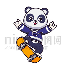 可爱卡通玩滑板的大熊猫