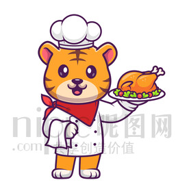 可爱卡通厨师老虎