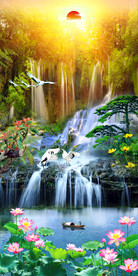 现代简约流水生财玄关画