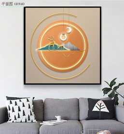 现代轻奢爱马仕橙山水麋鹿装饰画