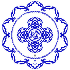 三兔共耳桃形莲花青花瓷图案画笔