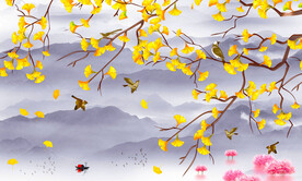 花鸟山水电视背景墙