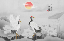 新中式水墨荷花背景墙