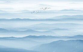 蓝色大气水墨山水图