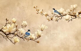 新中式玉兰花工笔花鸟玄关装饰画