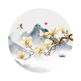 中式玉兰花工笔花鸟玄关装饰画