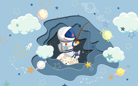 3D宇宙星星太空人儿童房背景墙
