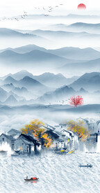 中式水墨山水画