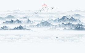 新中式意境水墨山水画背景墙